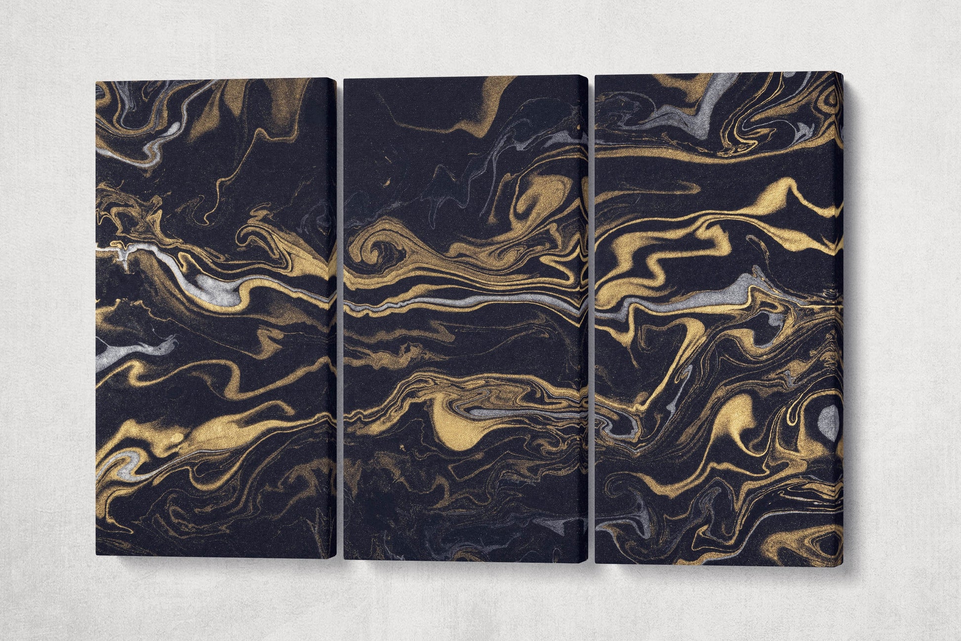 Modern Wall Art Silver and Gold on Black Background Marble Pattern Leather Print | Abstract Wall Art | Abstract Canvas | Home Decor Print