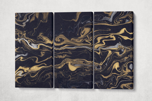 Modern Wall Art Silver and Gold on Black Background Marble Pattern Leather Print | Abstract Wall Art | Abstract Canvas | Home Decor Print