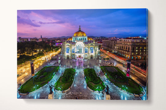 Mexico City Palacio de Bellas Artes, Palace of Fine Arts Framed Canvas Leather Print
