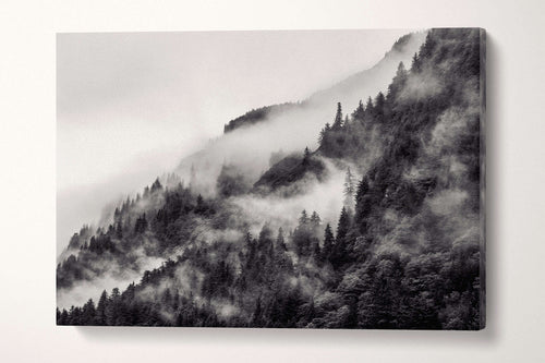 Misty Mountain in Black and White Framed Canvas Leather Print