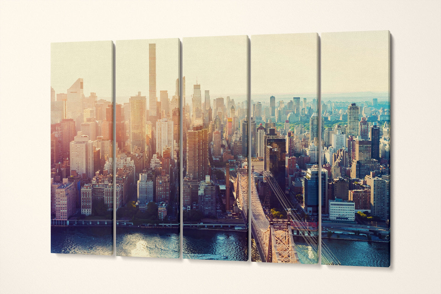 New York Skyline Aerial View Framed Canvas Eco Leather Print