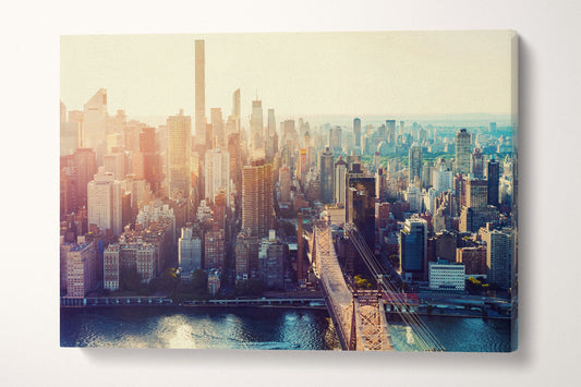 New York Skyline Aerial View Framed Canvas Eco Leather Print