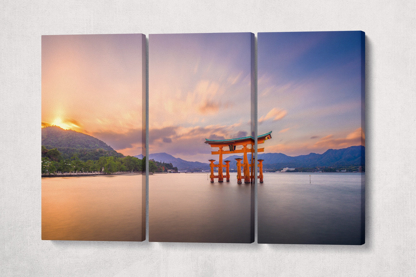 Floating Torii Gate Miyajima, Hiroshima, Japan at Itsukushima Shrine's at Sunset Canvas Leather Print