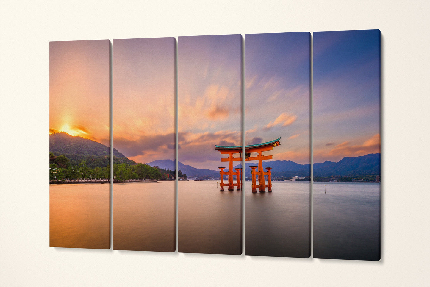 Floating Torii Gate Miyajima, Hiroshima, Japan at Itsukushima Shrine's at Sunset Canvas Leather Print