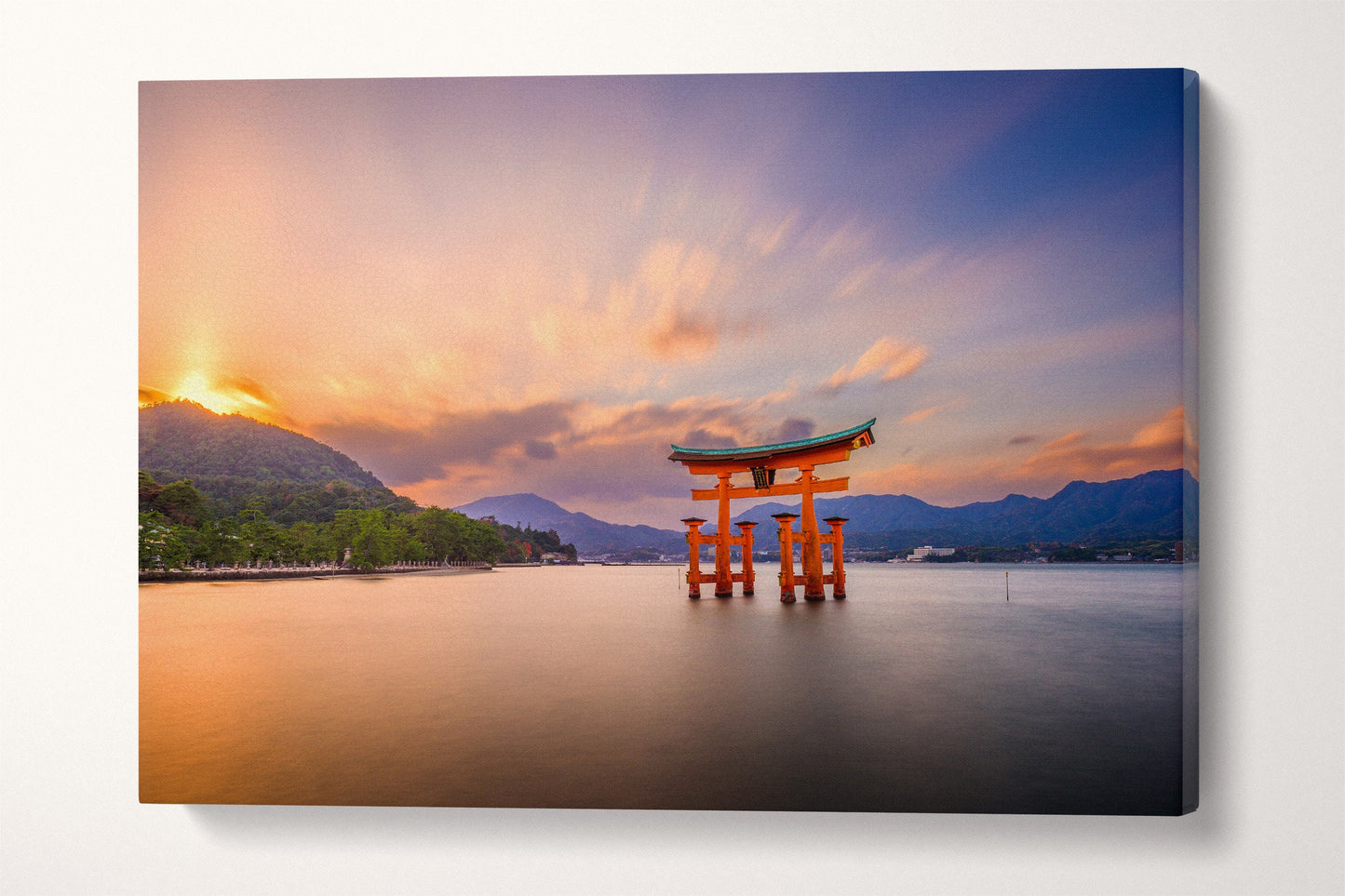 Floating Torii Gate Miyajima, Hiroshima, Japan at Itsukushima Shrine's at Sunset Canvas Leather Print