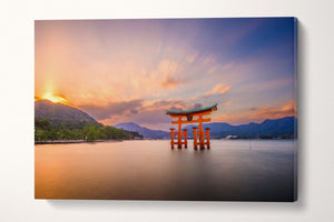 Floating Torii Gate Miyajima, Hiroshima, Japan at Itsukushima Shrine's at Sunset Canvas Leather Print