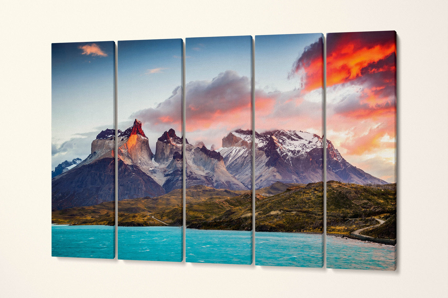 Torres del Paine, Patagonia, Chile Wall Art Canvas Eco Leather Print 5 Panels