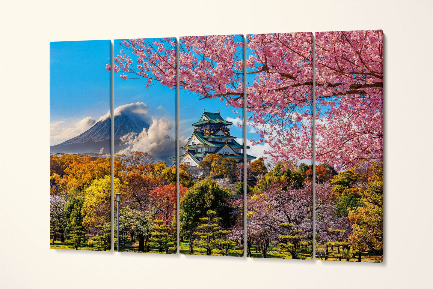 Osaka Castle and Mount Fuji in Spring Canvas Eco Leather Print, Made in Italy!