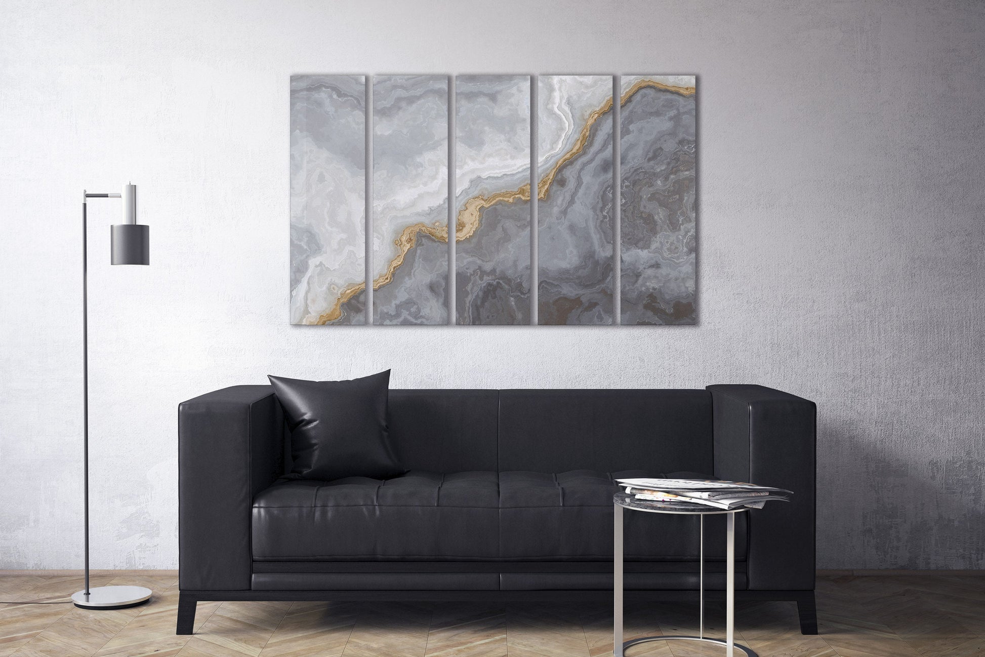 Silver And Gold Marble Pattern Framed Canvas Eco Leather Print, Made in Italy!
