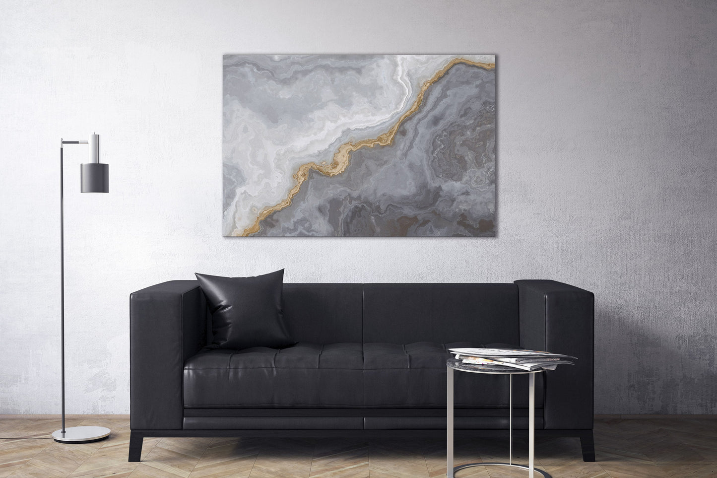 Silver And Gold Marble Pattern Framed Canvas Eco Leather Print, Made in Italy!