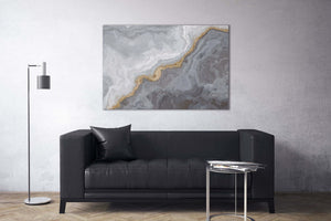 Silver And Gold Marble Pattern Framed Canvas Eco Leather Print, Made in Italy!