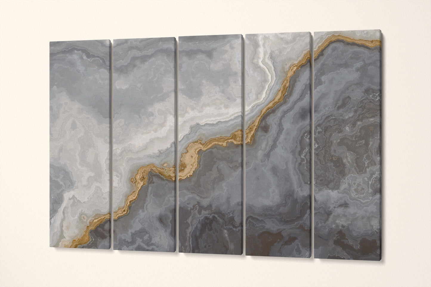 Silver And Gold Marble Pattern Framed Canvas Eco Leather Print, Made in Italy!