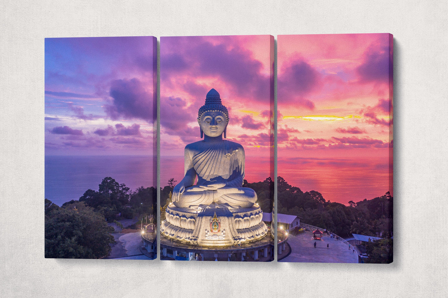 Big Buddha of Phuket at Twilight Framed Canvas Leather Print 3 panels