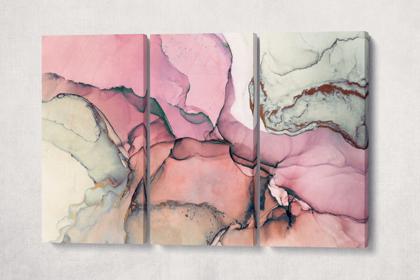 Pink Modern Wall Art Marble Pattern Triptych Leather Print