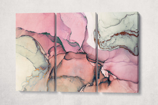 Pink Modern Wall Art Marble Pattern Triptych Leather Print