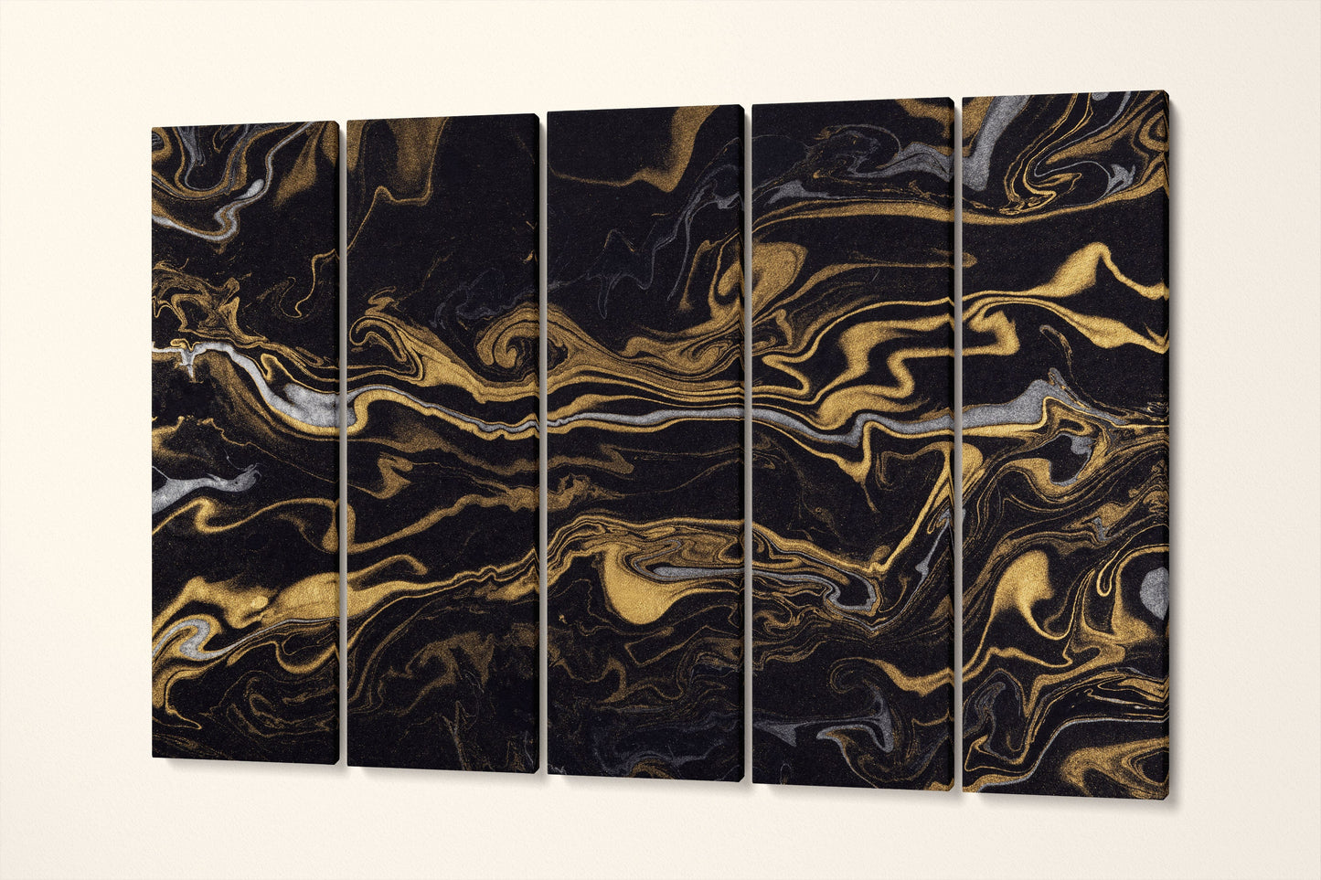 Modern Wall Art Silver and Gold on Black Background Marble Pattern Leather Print | Abstract Wall Art | Abstract Canvas | Home Decor Print