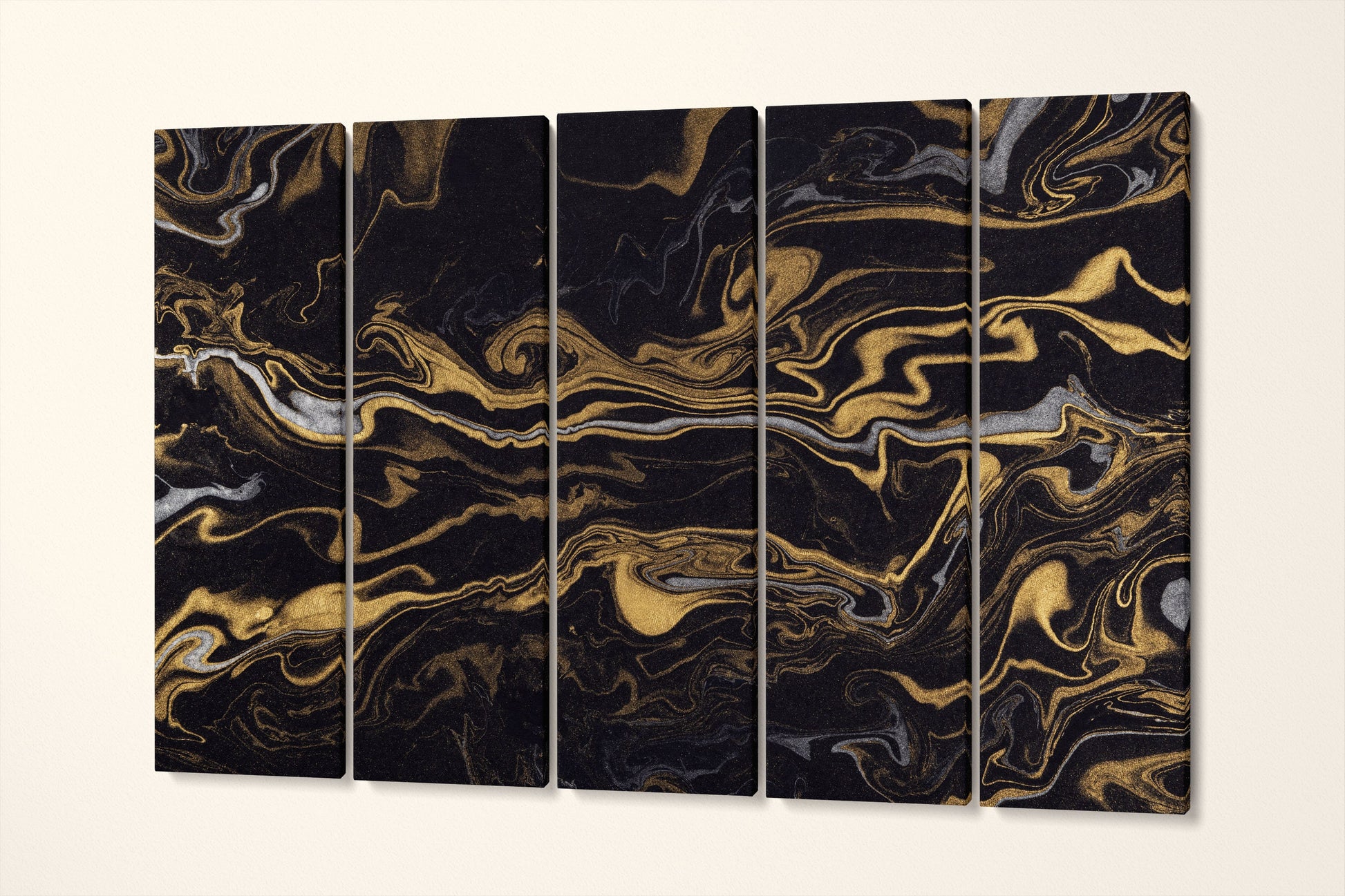 Modern Wall Art Silver and Gold on Black Background Marble Pattern Leather Print | Abstract Wall Art | Abstract Canvas | Home Decor Print