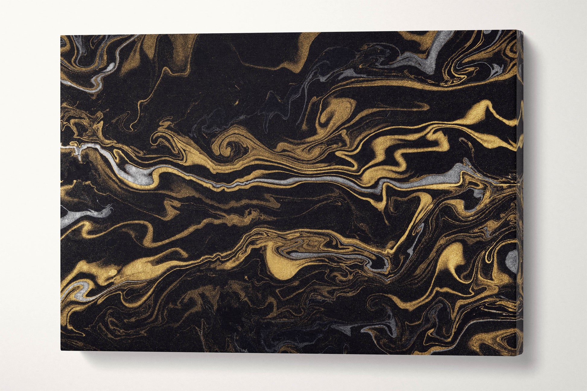 Modern Wall Art Silver and Gold on Black Background Marble Pattern Leather Print | Abstract Wall Art | Abstract Canvas | Home Decor Print
