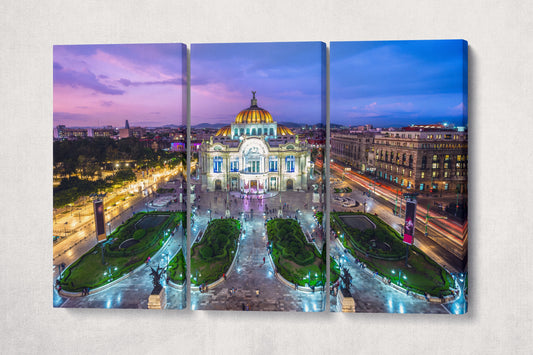 Mexico City Palacio de Bellas Artes, Palace of Fine Arts Framed Canvas Leather Print