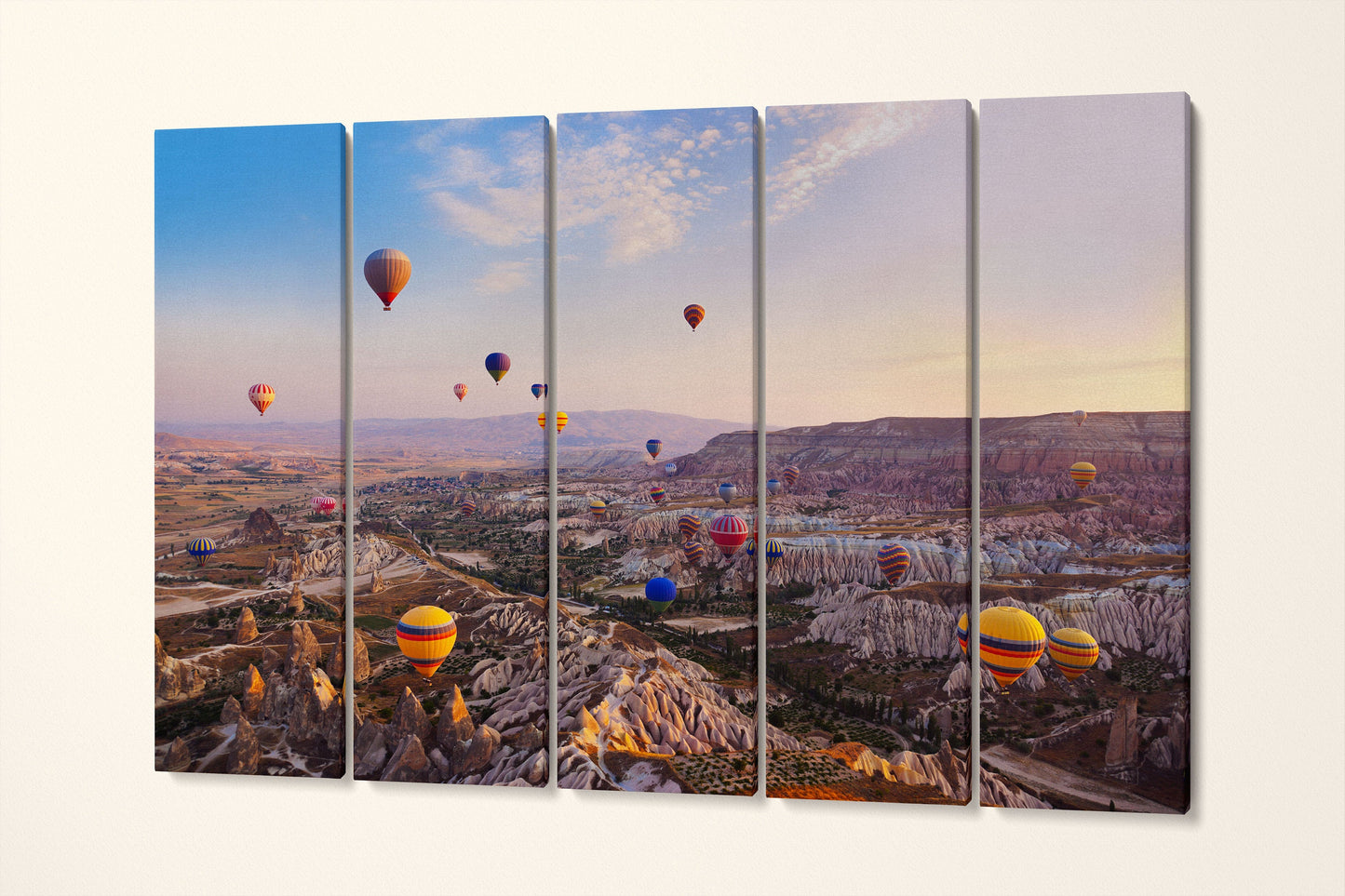 Hot Air Balloons over Cappadocia Turkey Framed Canvas Leather Print, Made in Italy!
