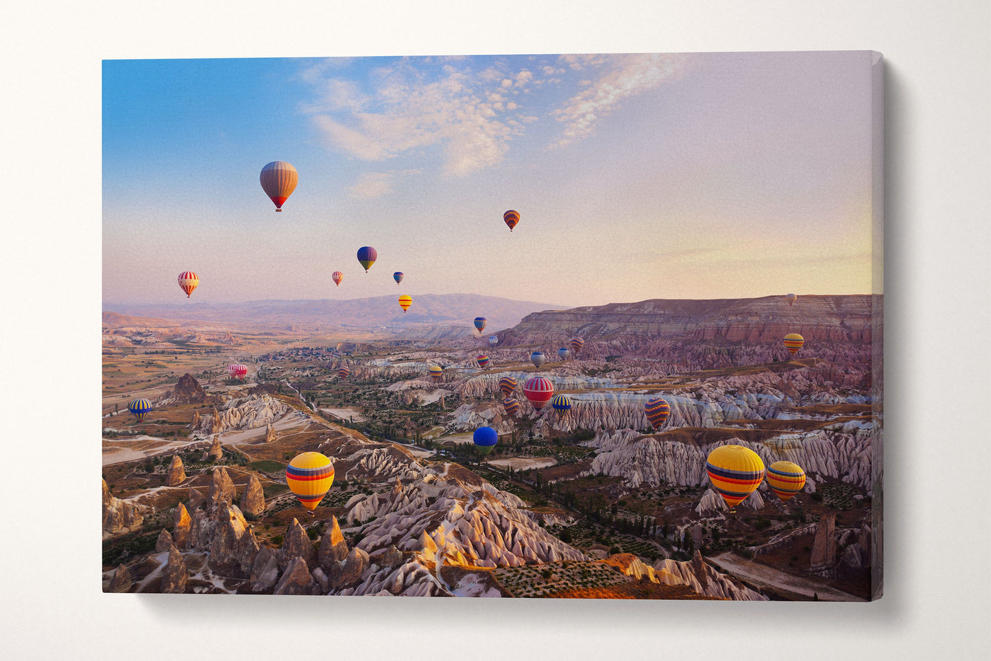 Hot Air Balloons over Cappadocia Turkey Framed Canvas Leather Print, Made in Italy!