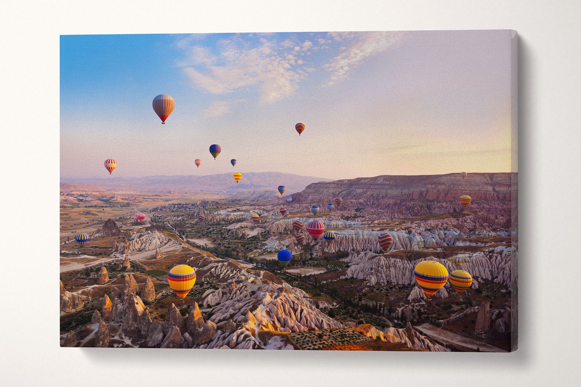 Hot Air Balloons over Cappadocia Turkey Framed Canvas Leather Print, Made in Italy!