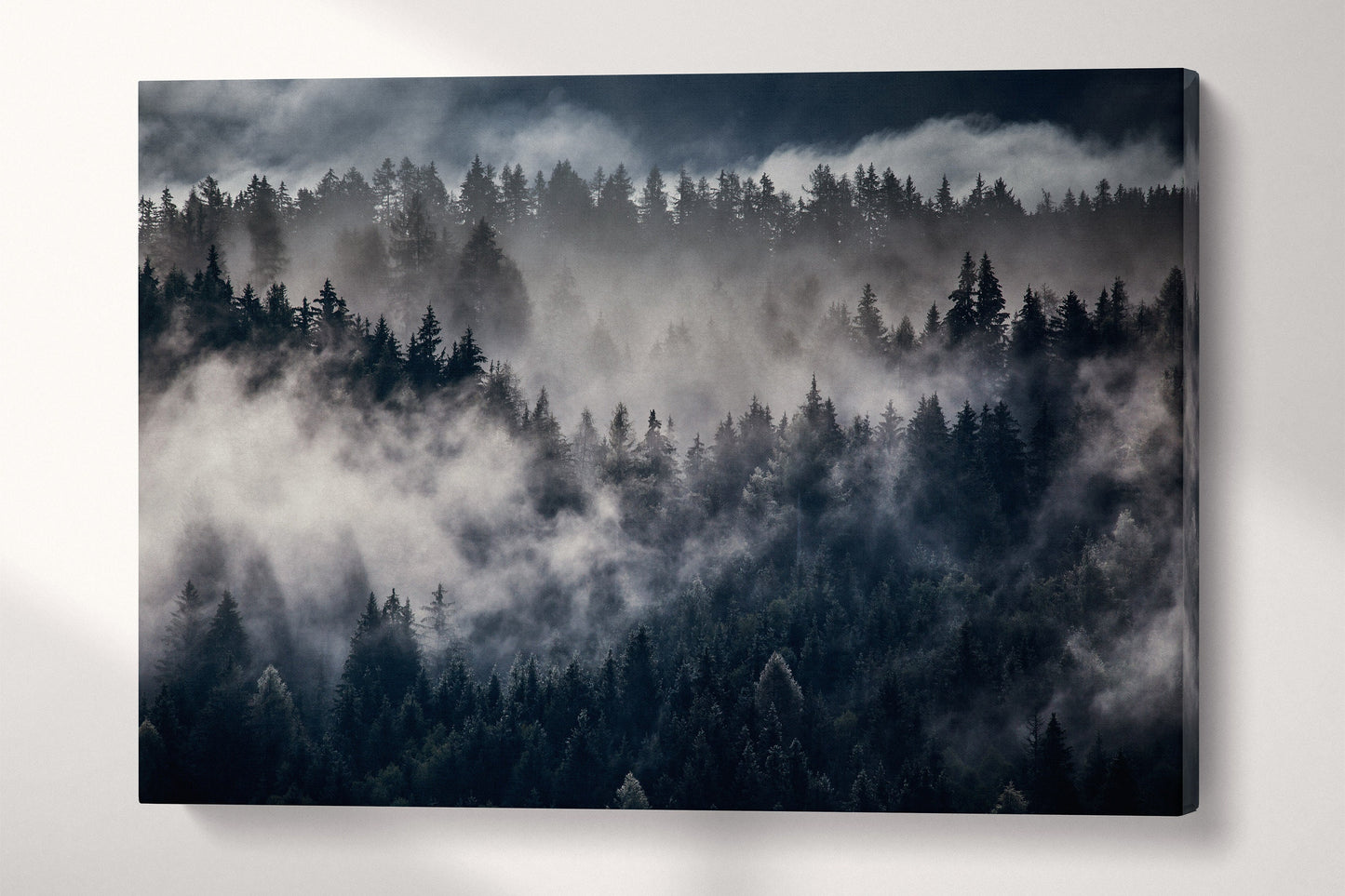 Misty Forest Framed Canvas Eco Leather Print, Made in Italy!