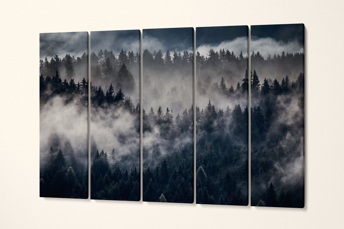 Misty Forest Framed Canvas Eco Leather Print, Made in Italy!