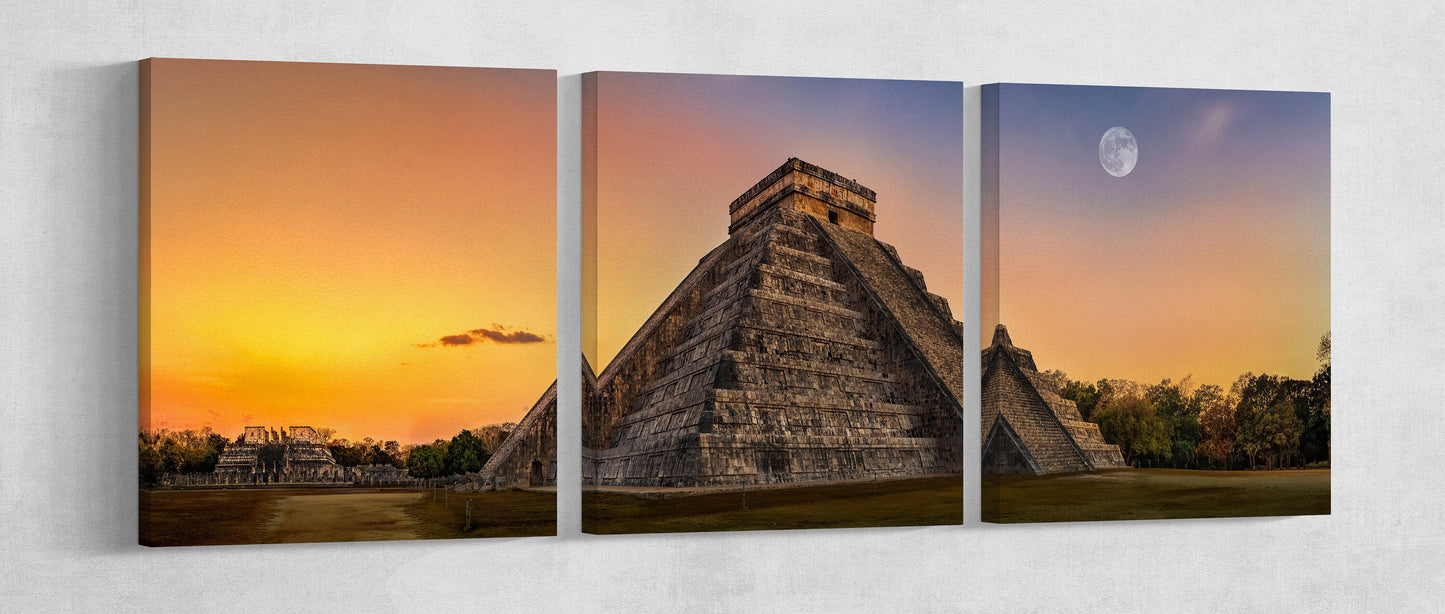 Chichen Itza, Yucatan, Mexico Wall Art Canvas Eco Leather Print Triptych