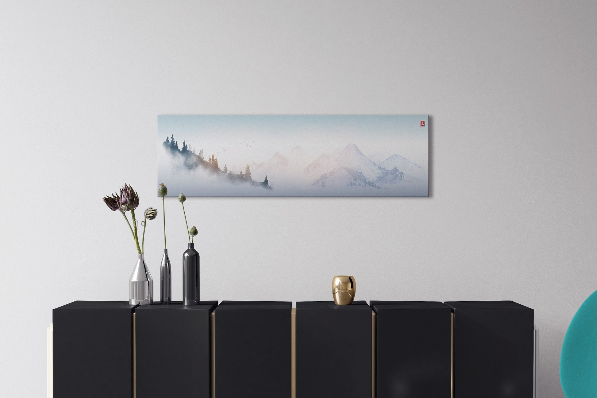 Japanese mountain blue landscape artwork wall decor canvas print
