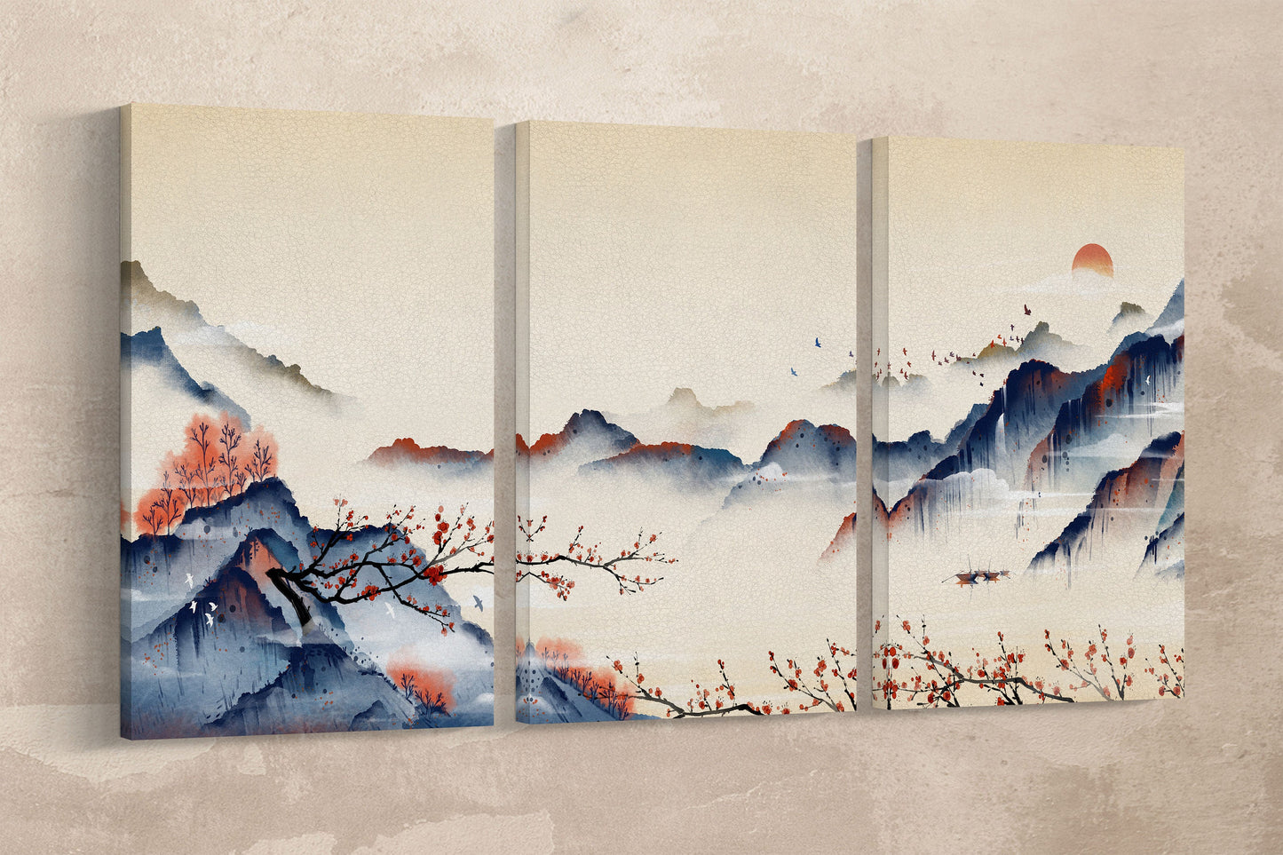 Japan Mountain Landscape canvas triptych wall decor