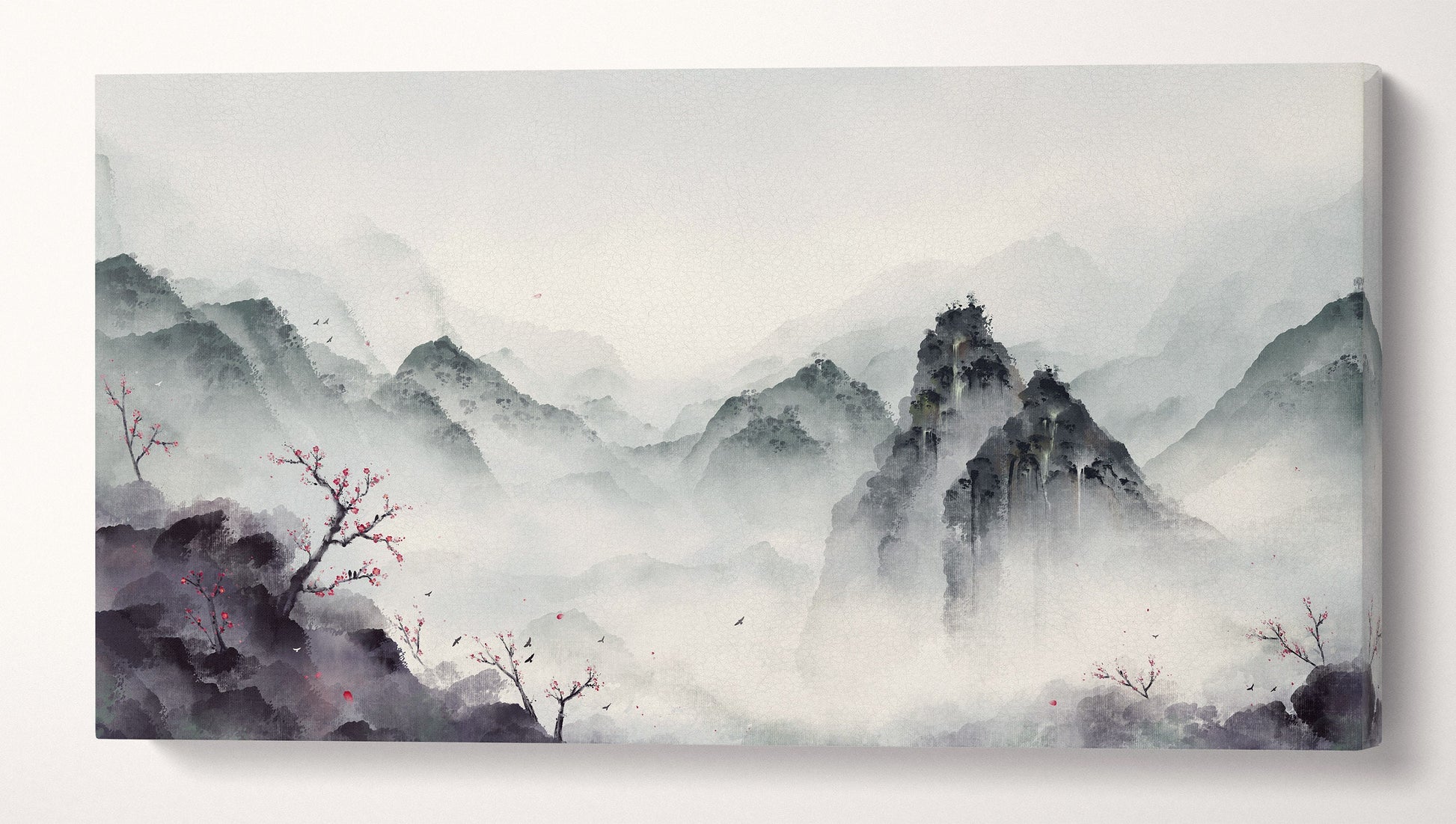 Japan mountain landscape winter illustration wall decor canvas print