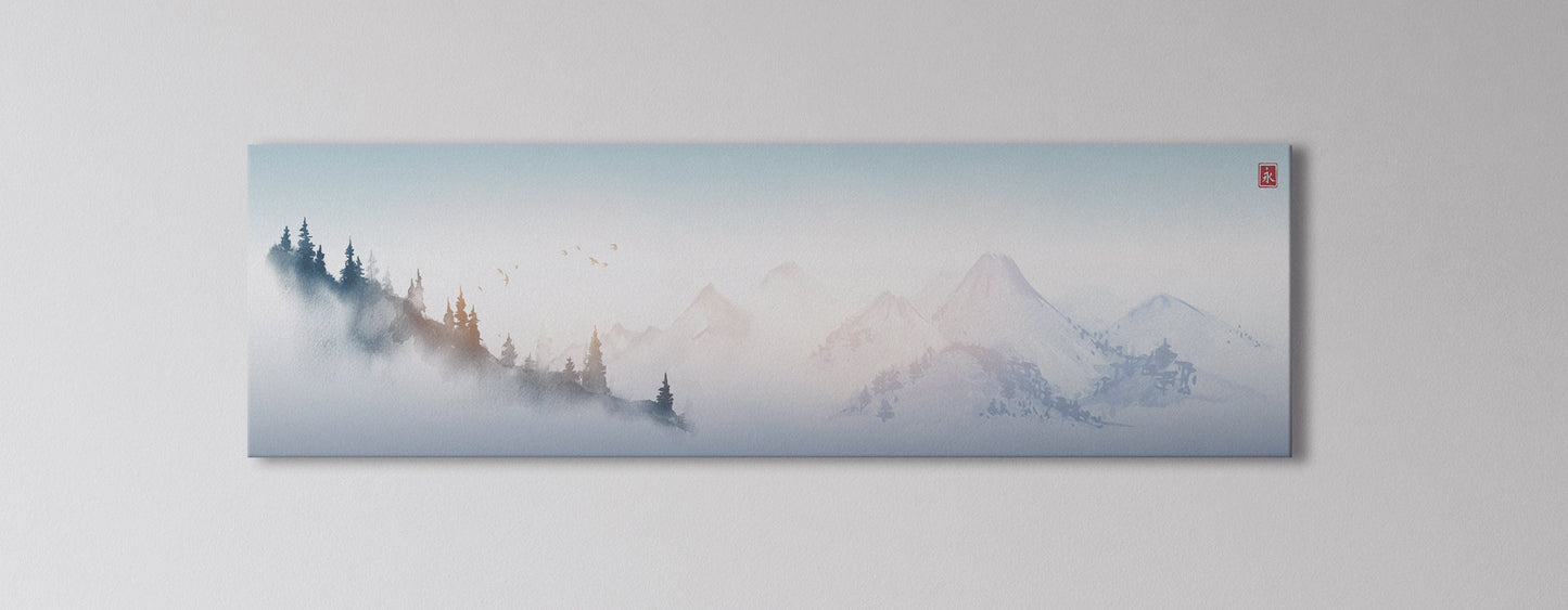 Japanese mountain blue landscape artwork wall art canvas print