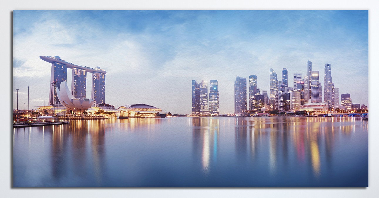 Singapore Skyline Panoramic Canvas Eco Leather Print