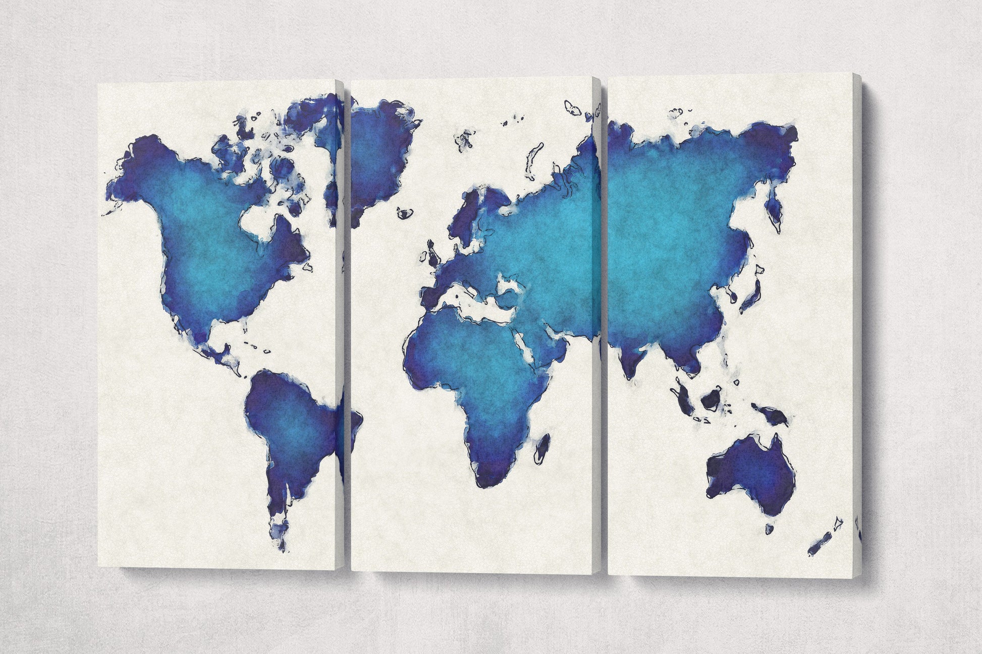 Blue Artistic World Map on White Background Canvas Eco Leather Print