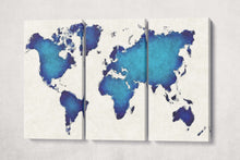 Load image into Gallery viewer, Blue Artistic World Map on White Background Canvas Eco Leather Print