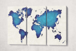 Blue Artistic World Map on White Background Canvas Eco Leather Print