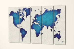 Blue Artistic World Map on White Background Canvas Eco Leather Print