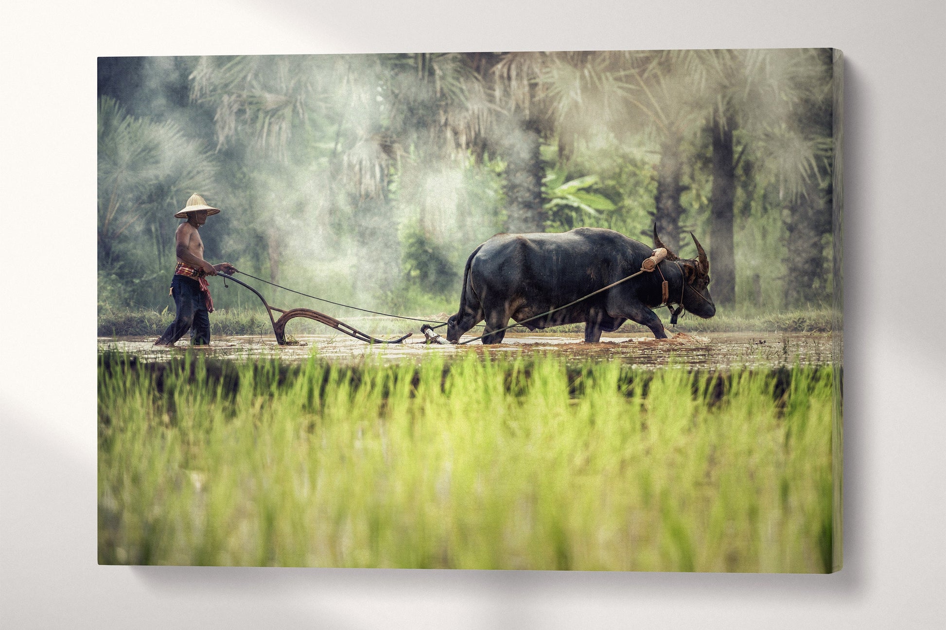 Water Buffalo Cambodia Farming PETA Approved Eco Leather Canvas Triptych or Single Art
