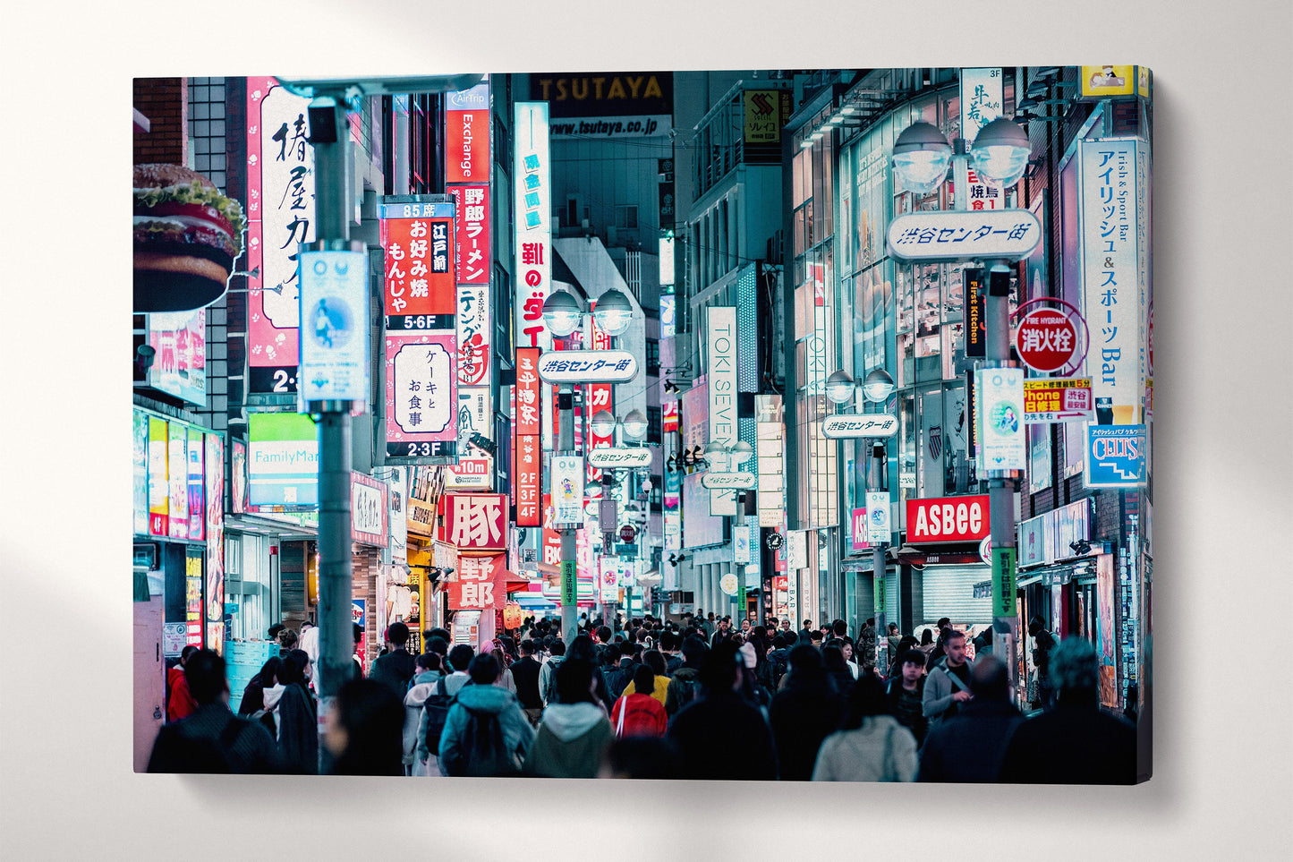 Tokyo Night Lights Shibuya Street Neon Glow Eco Leather Canvas Print Wall 3D