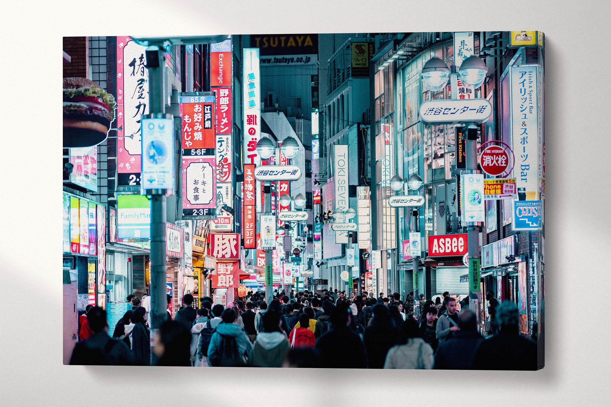 Tokyo Night Lights Shibuya Street Neon Glow Eco Leather Canvas Print Wall 3D
