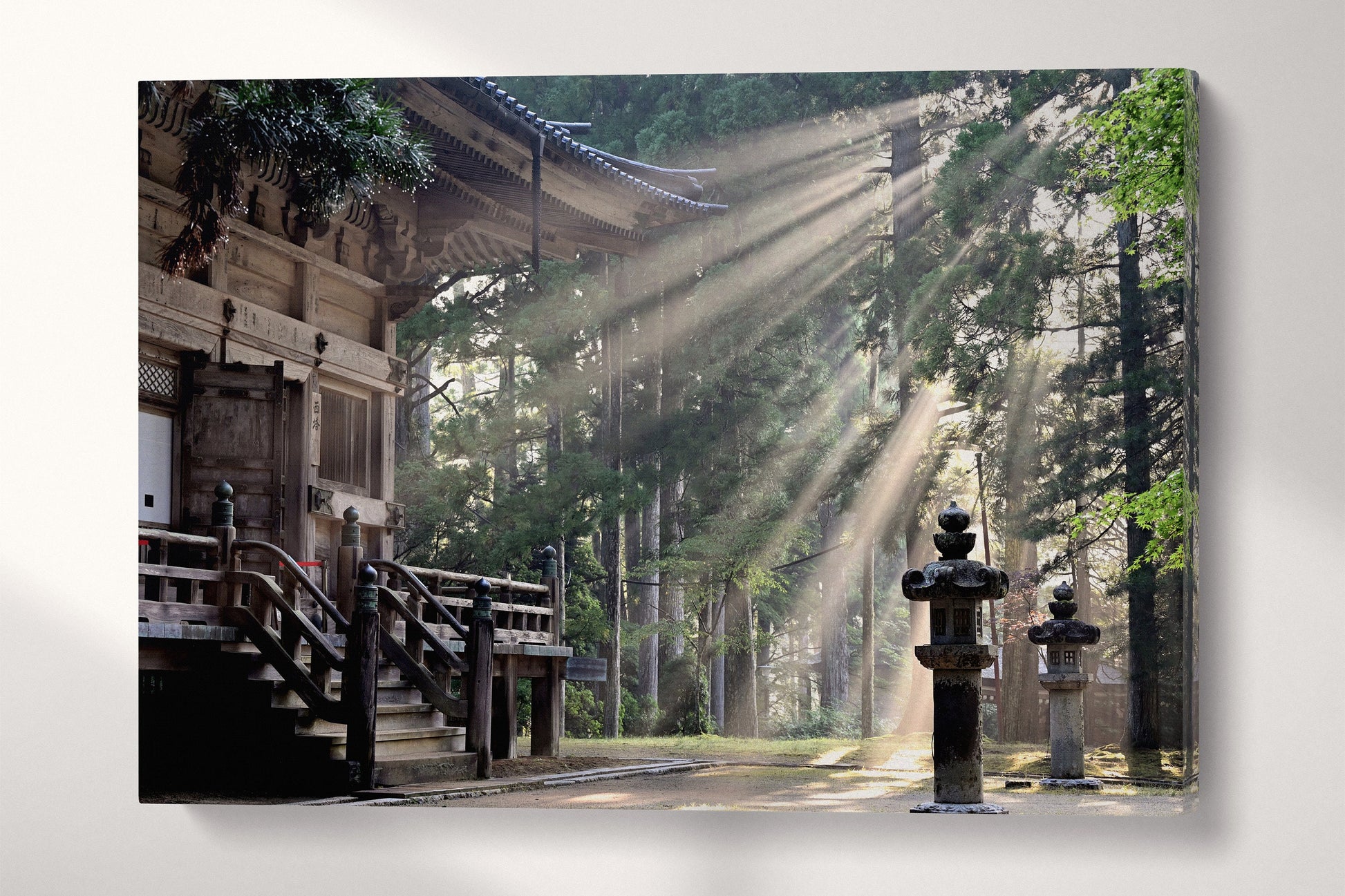 Koyasan Temple sunrays canvas eco leather print wall