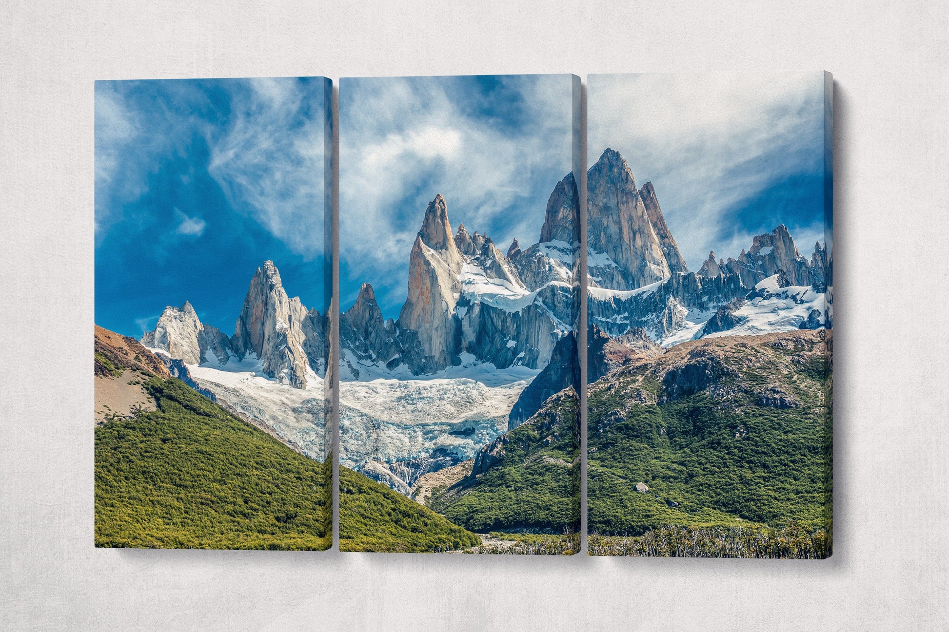 Monte Fitz Roy, Andes, Patagonia canvas eco leather print Triptych