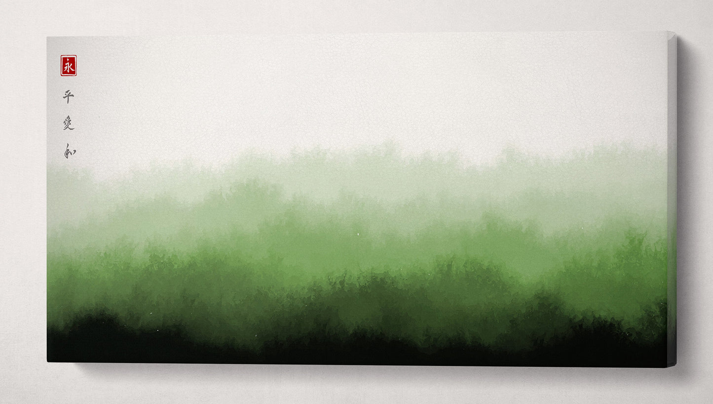 Japan Misty Green Mountains Traditional Oriental Ink Wall Art Framed Canvas Print Wall