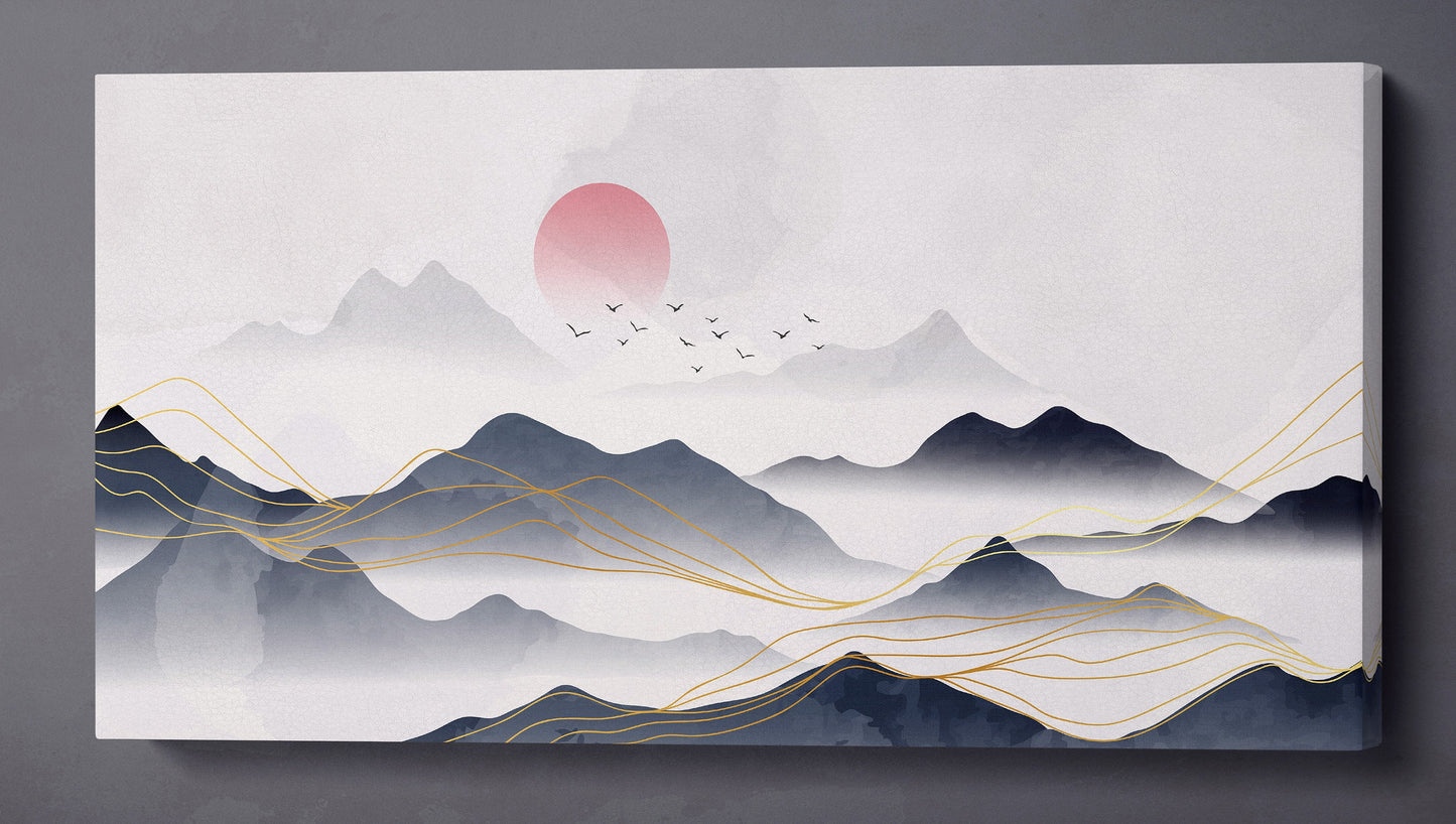 Japan Blue Mountains White Background Illustration Wall Art canvas print 3D