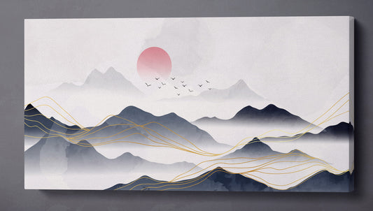 Japan Blue Mountains White Background Illustration Wall Art canvas print 3D