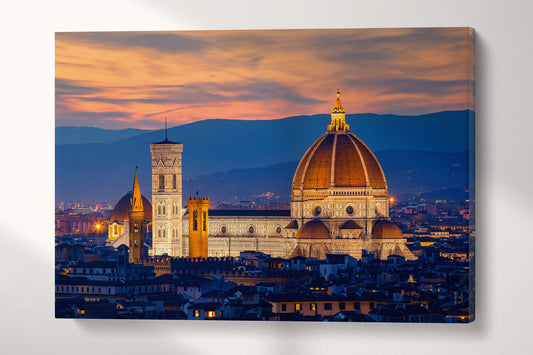 Twilight at Florence Duomo Framed Canvas Leather Print