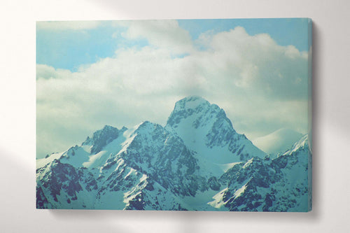 Winter Mountains with Snow Vintage Filter Leather Print, Made in Italy!