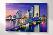 Load image into Gallery viewer, Jacksonville Florida Skyline Wall Art Canvas Eco Leather Print, Made in Italy!