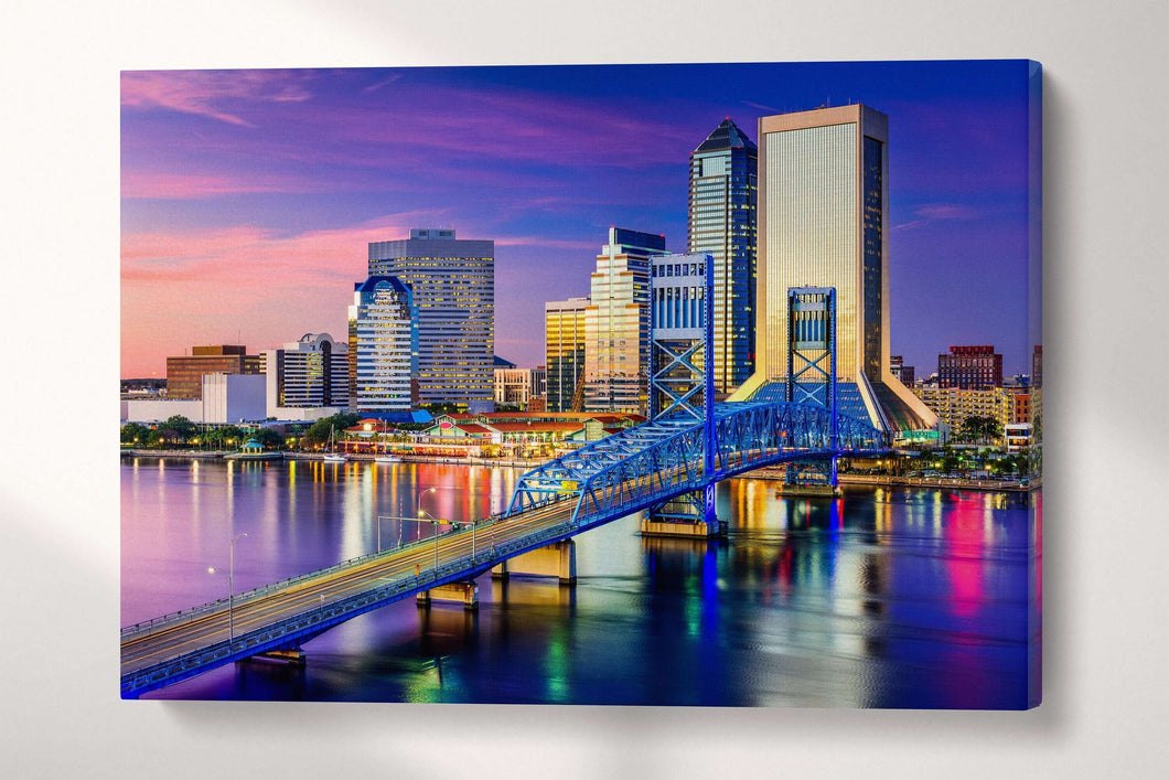 Jacksonville Florida Skyline Wall Art Canvas Eco Leather Print, Made in Italy!